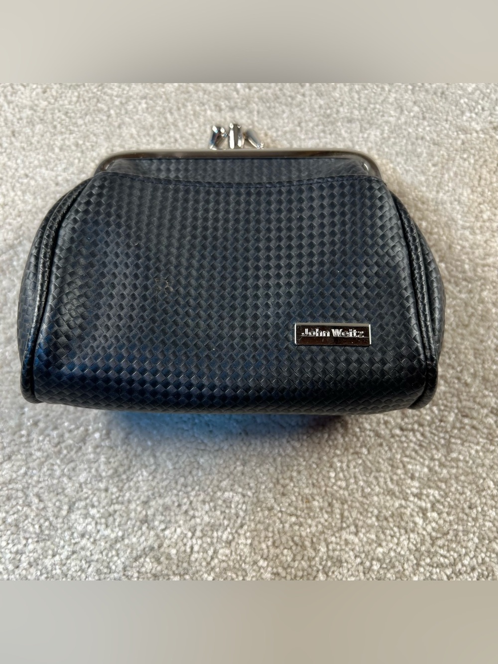 John Weitz Coin Change Purse Leather Triple Frame Black